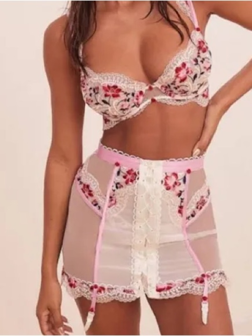 For Love & Lemons Pink Floral Festival Rose Garter Skirt